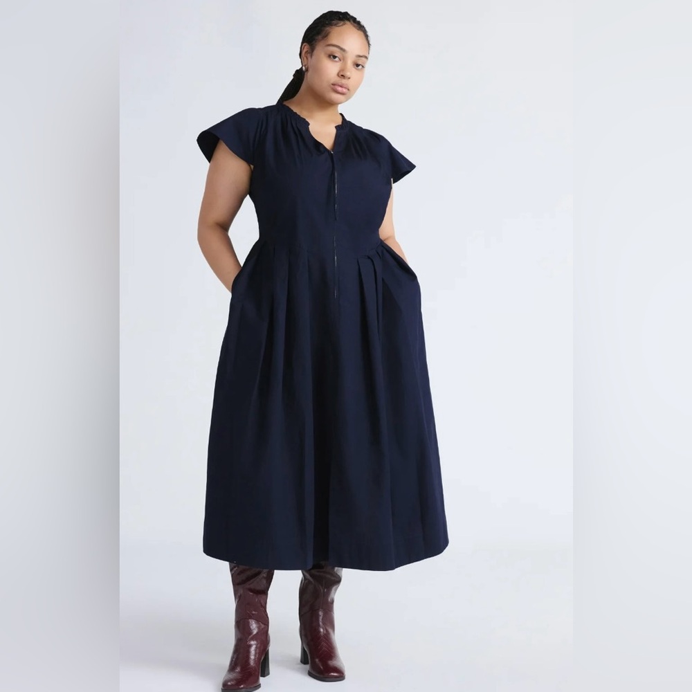 BRAND NEW Free Assembly Zip Front Cotton Maxi Dress w/Flutter Sleeves